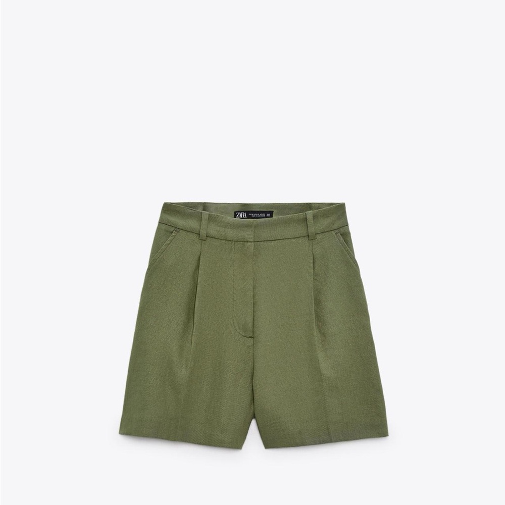 Zara Women's Khaki Green high rise linen blend shorts
